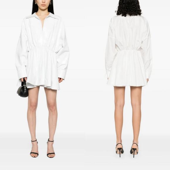 Norma Kamali Super Oversized Boyfriend Shirt Flared Mini Dress in White Medium
